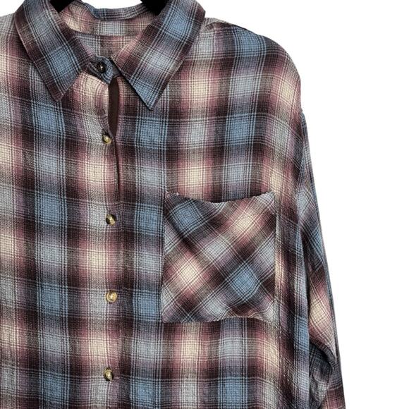 Vintage Havana Cream and Blue Plaid Button Front Long Sleeve Mini Dress - Picture 4 of 11